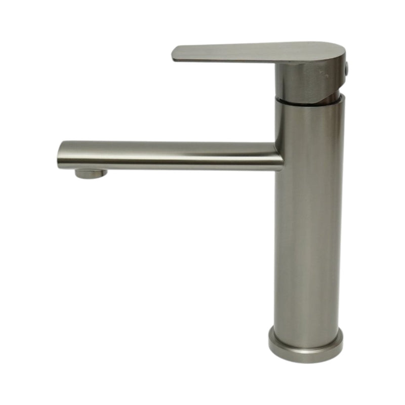 Miscelatore alto per lavabo da bagno, monocomando, finitura grigio grafite satinato, acciaio inox, flessibili inclusi