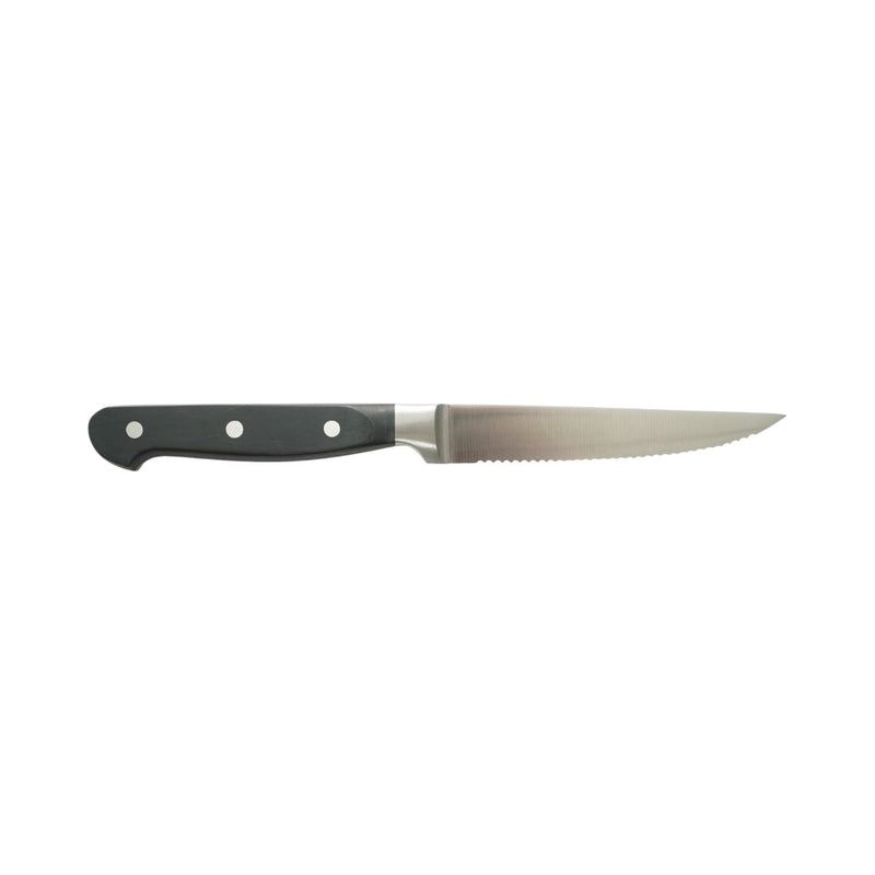 Coltello da bistecca professionale da 11 cm, lama seghettata in acciaio 5Cr15MoV, manico in ABS nero. Breckner Germany