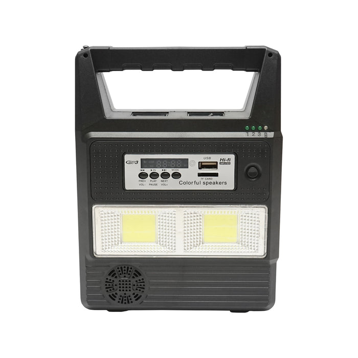 Kit di illuminazione LED portatile con 3 lampadine/proiettore, radio FM, telecomando a pannello solare e batteria da 6 V, 3 Ah per la pesca in campeggio GD-8216