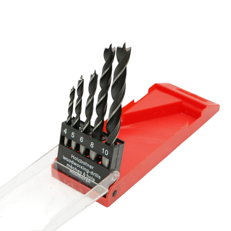 Set di 5 punte elicoidali per legno in acciaio HCS (4–10 mm) con attacco cilindrico Breckner Germany