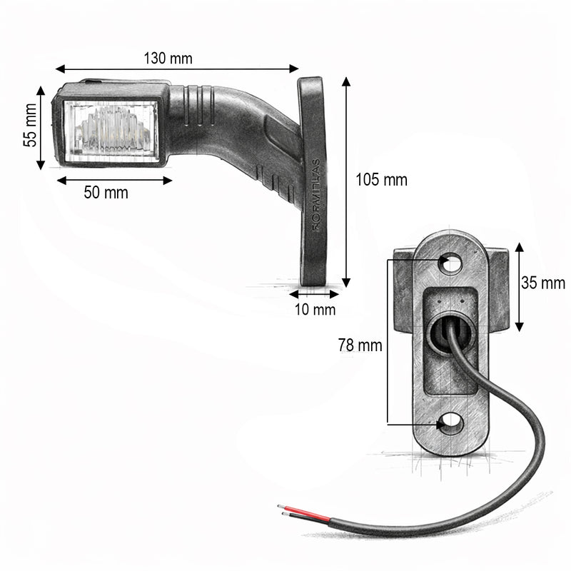 Set di luci di ingombro laterali a LED con braccio, 12V-24V, 3 funzioni (rosso-bianco-giallo), 140 mm Breckner Germany