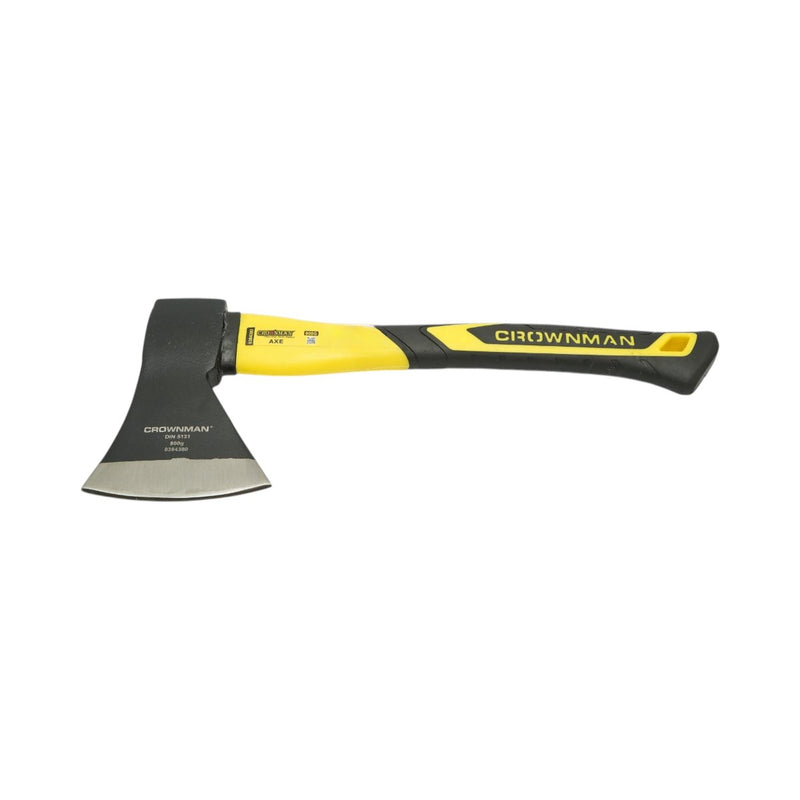 Accetta professionale Crownman da 800 g con lama in acciaio forgiato, manico in fibra di vetro e impugnatura antiscivolo in TPR.