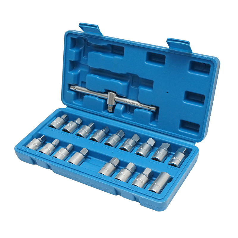 Set di chiavi a bussola esagonale 8-14 mm, testa quadrata 7-14 mm, testa quadrata 3/8 pollici 18 pezzi