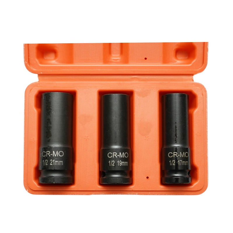 Set di 3 bussole a impatto lunghe (17 mm, 19 mm, 21 mm), attacco da 1/2", Cr-Mo Breckner Germany