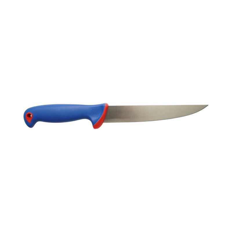 Coltello professionale da macellaio e per macellazione (lama da 18 cm), lama in acciaio 5Cr15MoV, manico in nylon blu-rosso. Breckner Germany