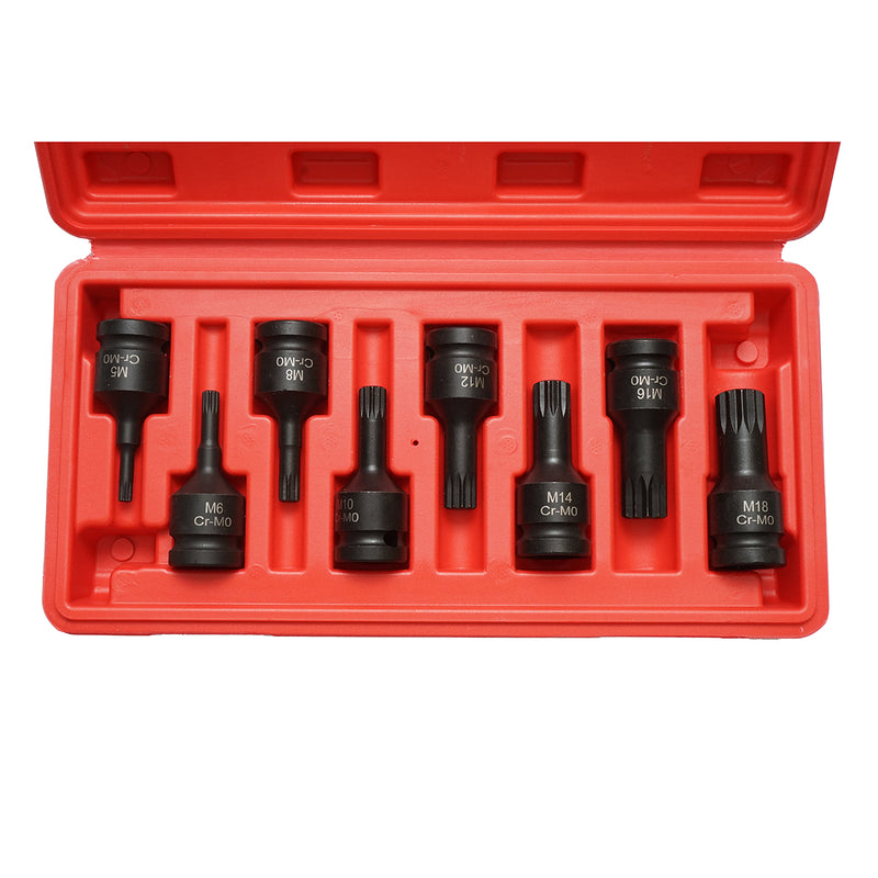 Set di chiavi a bussola a impatto scanalate M5-M18, 1/2 pollice quadrato, 16 pezzi