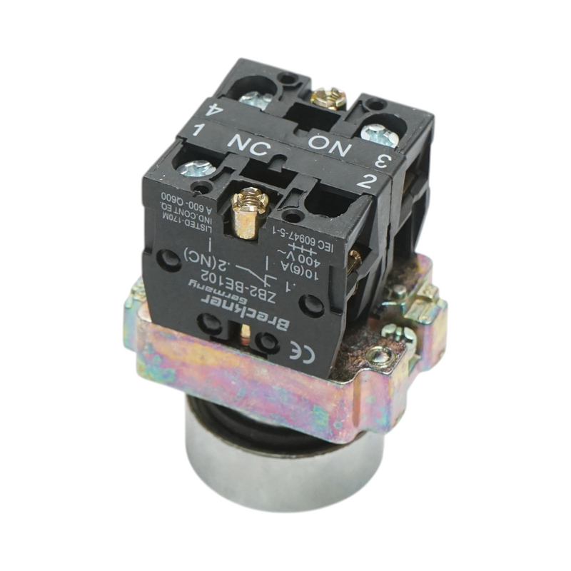 Pulsante in metallo nero con ritorno 1NO+1NC, 400V/10A, LAY5 Breckner Germany