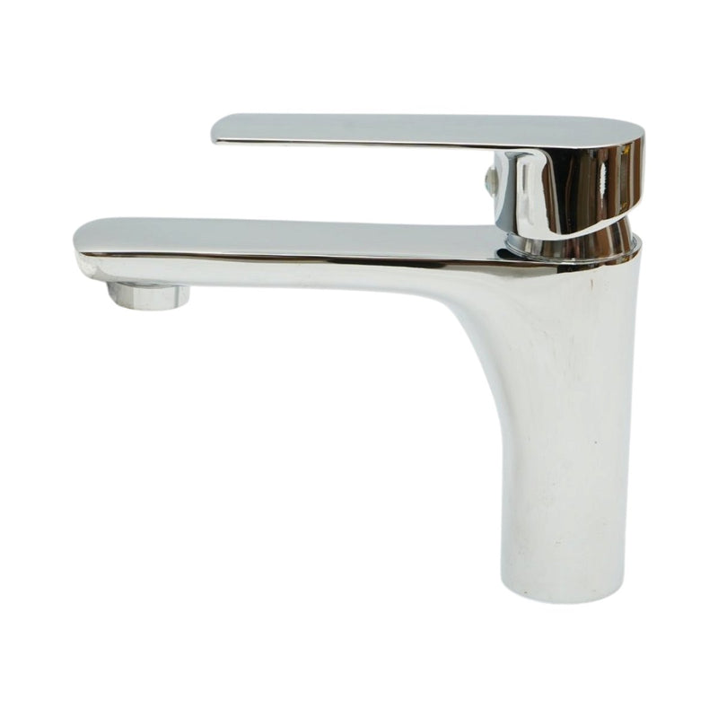 Miscelatore lavabo bagno di forma rotonda, monocomando, finitura cromo lucido, acciaio inox, flessibili inclusi