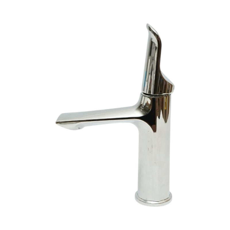 Miscelatore alto e rotondo per lavabo, monocomando, finitura cromata lucida, acciaio inossidabile, flessibili inclusi
