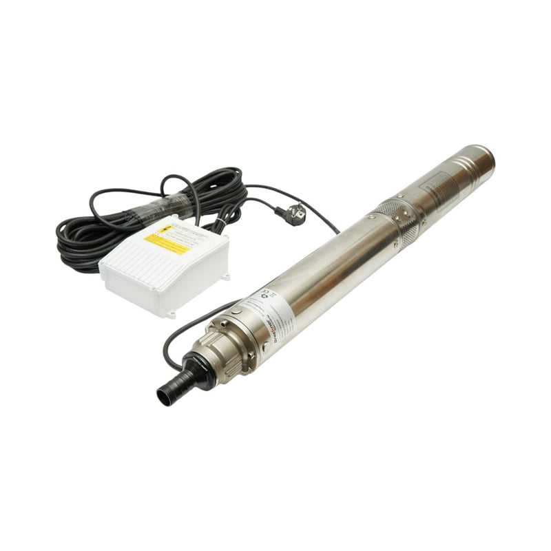 Pompa sommersa per acqua in acciaio inox, 1,5 kW, 220 V, Ø100 mm, portata 5 m³/h, prevalenza 60 m, 9 giranti in ceramica, raffreddamento a olio, quadro di controllo K90QJD2-60/9-1.5 Breckner Germany