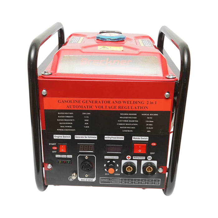 Saldatrice 160A con generatore elettrico 5KW/220V, motore a benzina 13 HP, avviamento manuale Breckner Germany