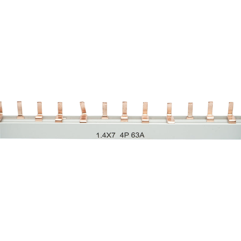 Barra di distribuzione trifase Longroad (tipo a pettine), 1 m, 4P, 63 A, 1,4x7 mm, per alimentazione interruttori.