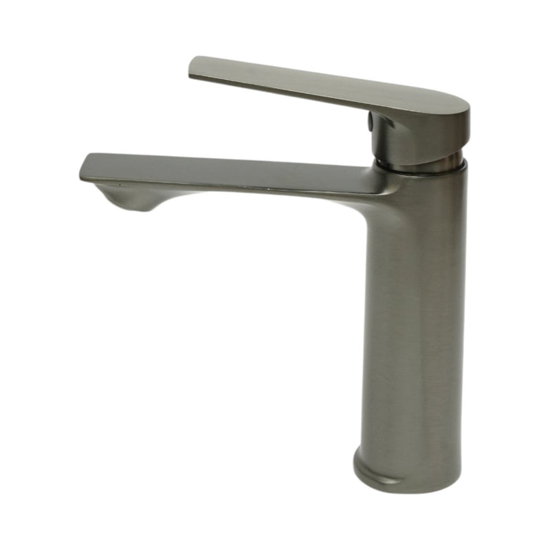 Miscelatore alto per lavabo da bagno, monocomando, finitura grigio grafite satinato, acciaio inox, flessibili inclusi