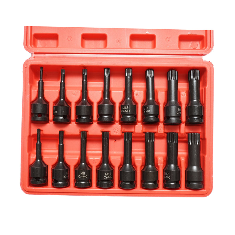 Set di chiavi a bussola a percussione con scanalatura lunga M4-M19, 1/2 pollice quadrato 16 pezzi