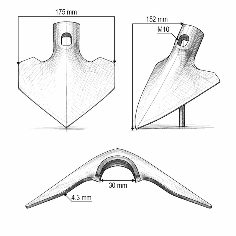 Vomere per coltivatore 175x4 mm / 180x4 mm, attacco M10