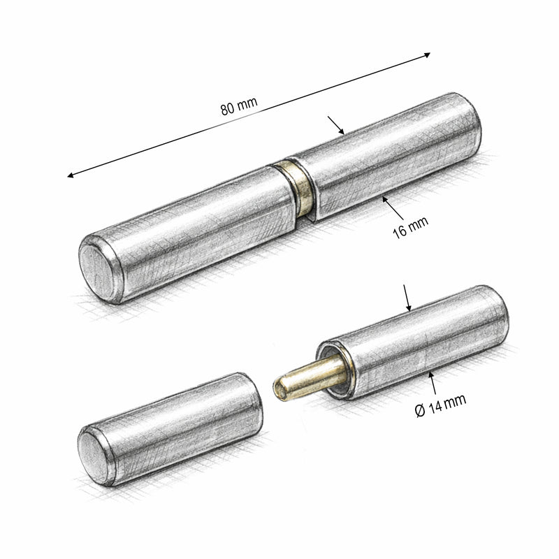 Cerniera da saldare per cancelli/porte 14x16x80 mm