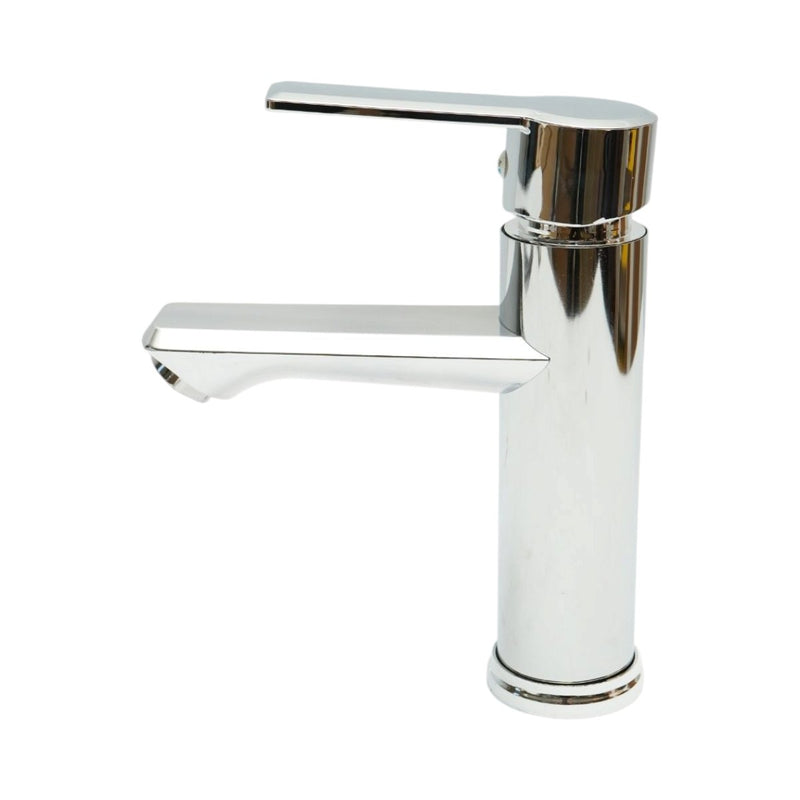 Miscelatore alto e rotondo per lavabo, monocomando, finitura cromata lucida, acciaio inossidabile, flessibili inclusi