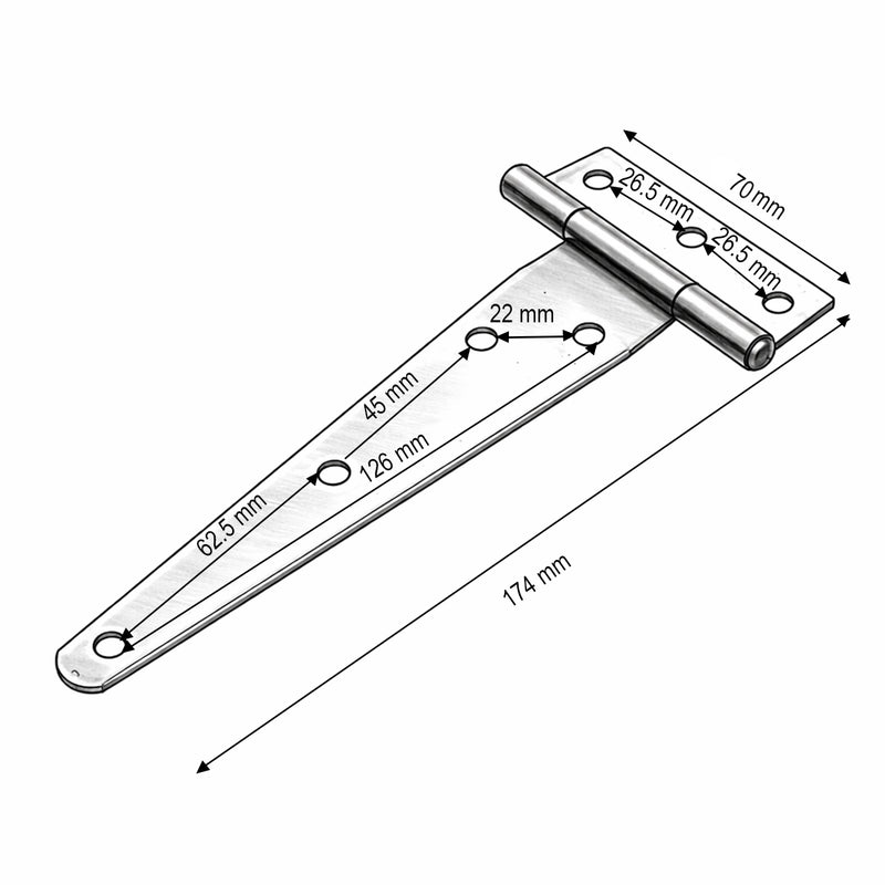 Cerniera a T per cancelli, 70x174 mm, acciaio nero, viti incluse