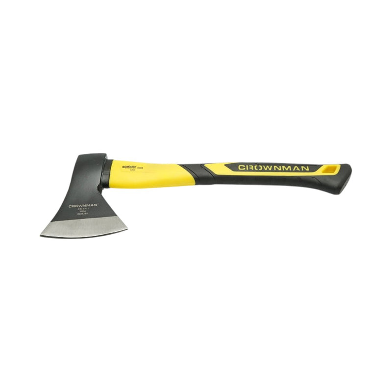 Accetta professionale Crownman da 600 g con lama in acciaio forgiato, manico in fibra di vetro e impugnatura antiscivolo in TPR.