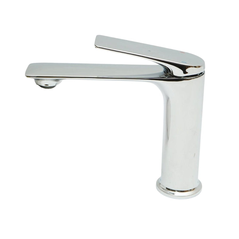 Rubinetto di alta qualità in rame per lavabo da bagno, con bocca lunga, design rotondo, monocomando, finitura cromata lucida e flessibili inclusi.