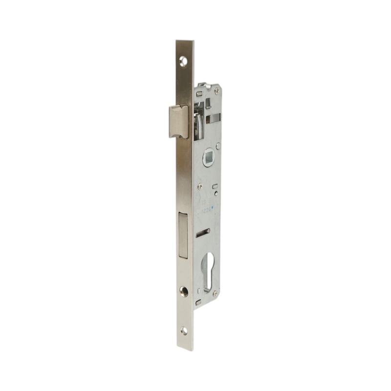 Serratura da infilare con scrocco, scatola 34x174 mm, frontale 16x240 mm, finitura nichel satinato, viti incluse