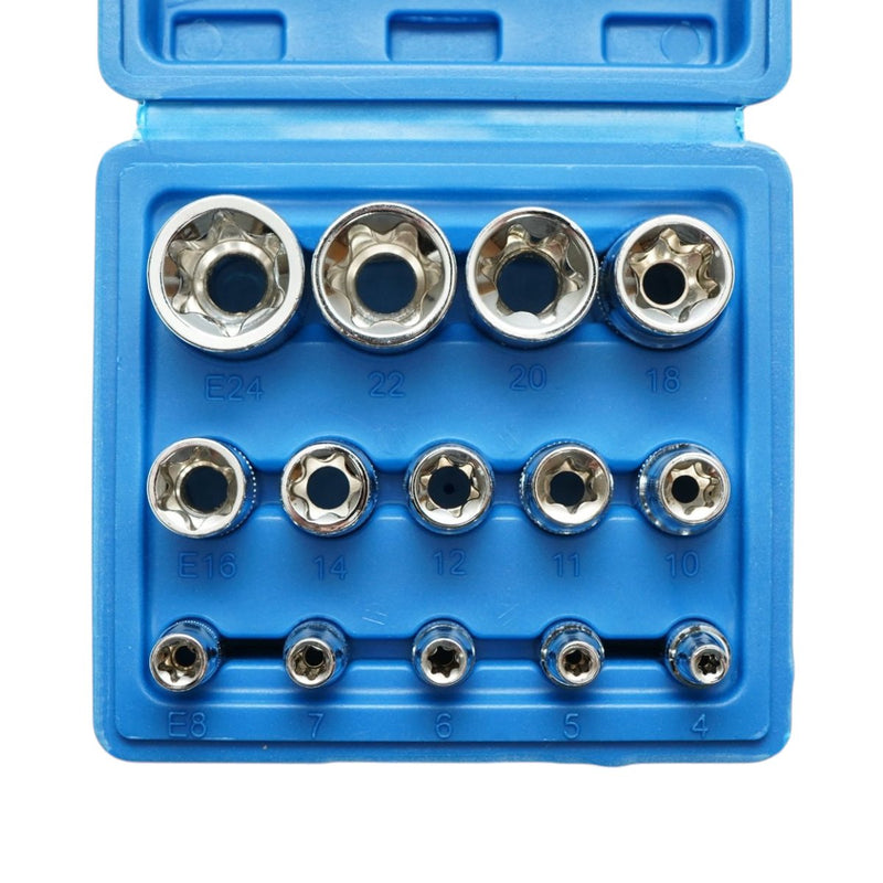 Set di chiavi a bussola E-Torx E4-E24 in Cr-V, 14 pezzi Breckner Germany