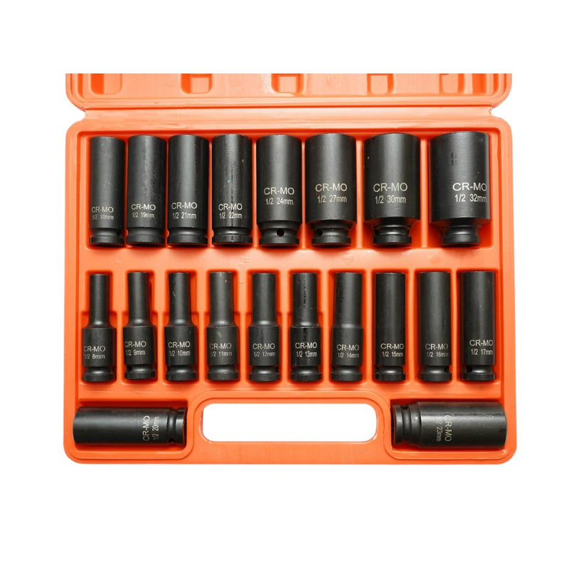 Set di 20 bussole a impatto lunghe, 8–32 mm, attacco 1/2", Cr-Mo Breckner Germany