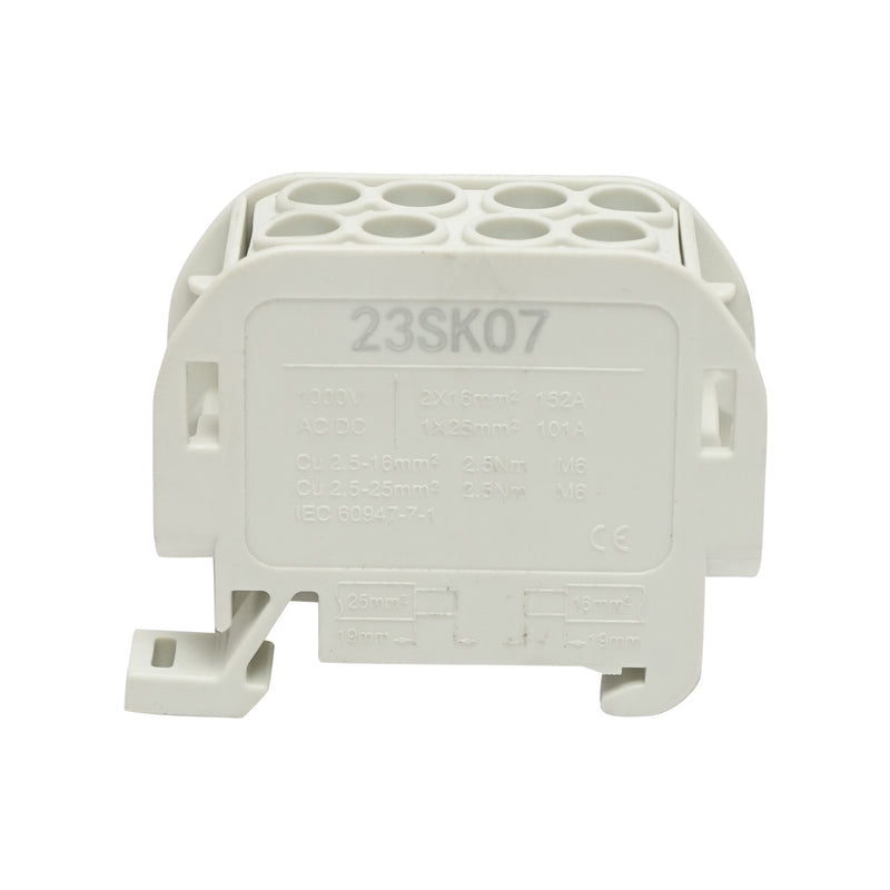Morsetto di distribuzione, 1P, isolamento grigio, 25 mm², 380 V CA