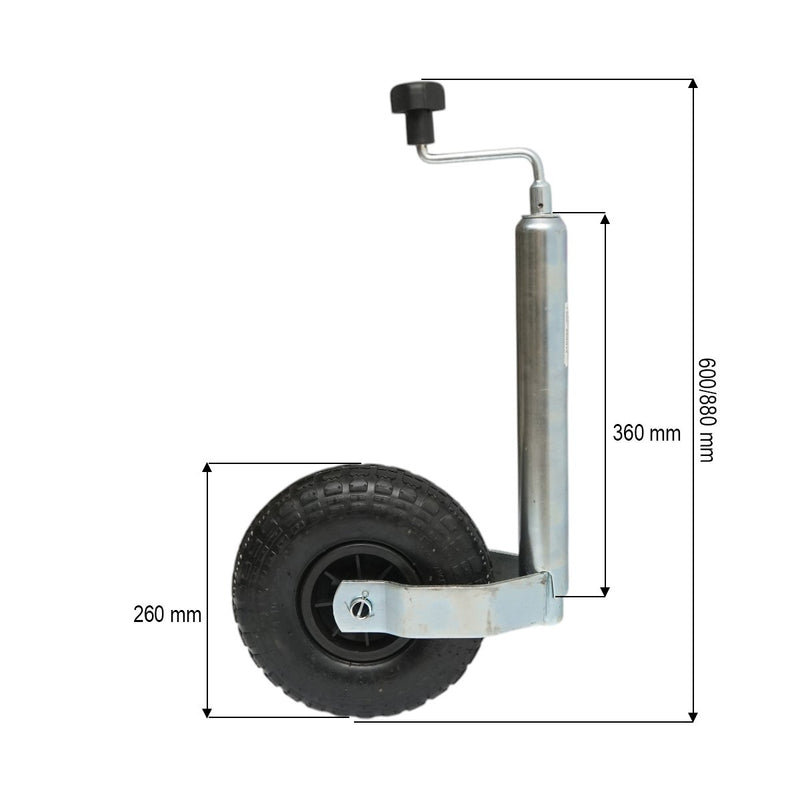 Ruotino di manovra per rimorchio con pneumatico 260x85 mm, diametro tubo 48 mm, altezza regolabile 600-880 mm, carico massimo 136 kg Breckner Germany