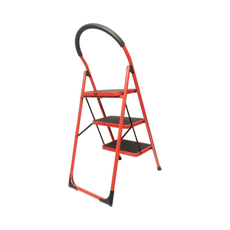 Scala pieghevole in acciaio rosso, 3 gradini antiscivolo, altezza 117 cm, portata massima 150 kg Breckner Germany