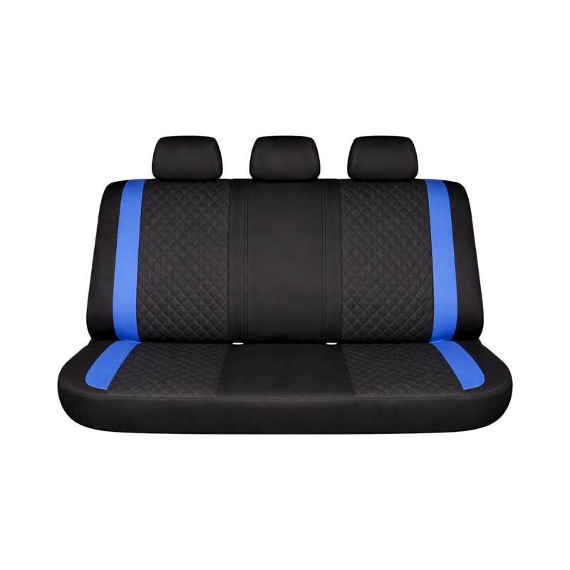 Set coprisedili universali per auto Diamond nero-blu, pelle ecologica trapuntata con tessuto, 9 pezzi