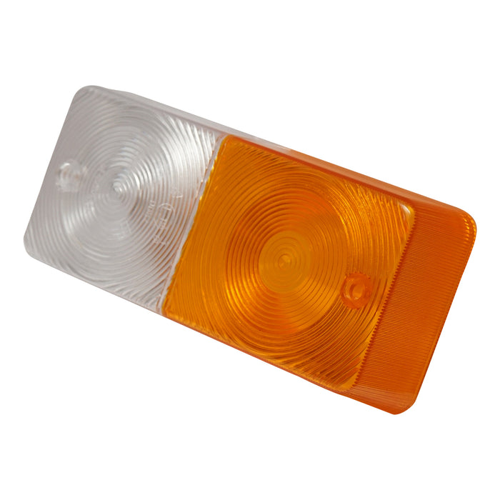 Lente/vetro per indicatore di direzione anteriore bianco-giallo 180x80x43mm