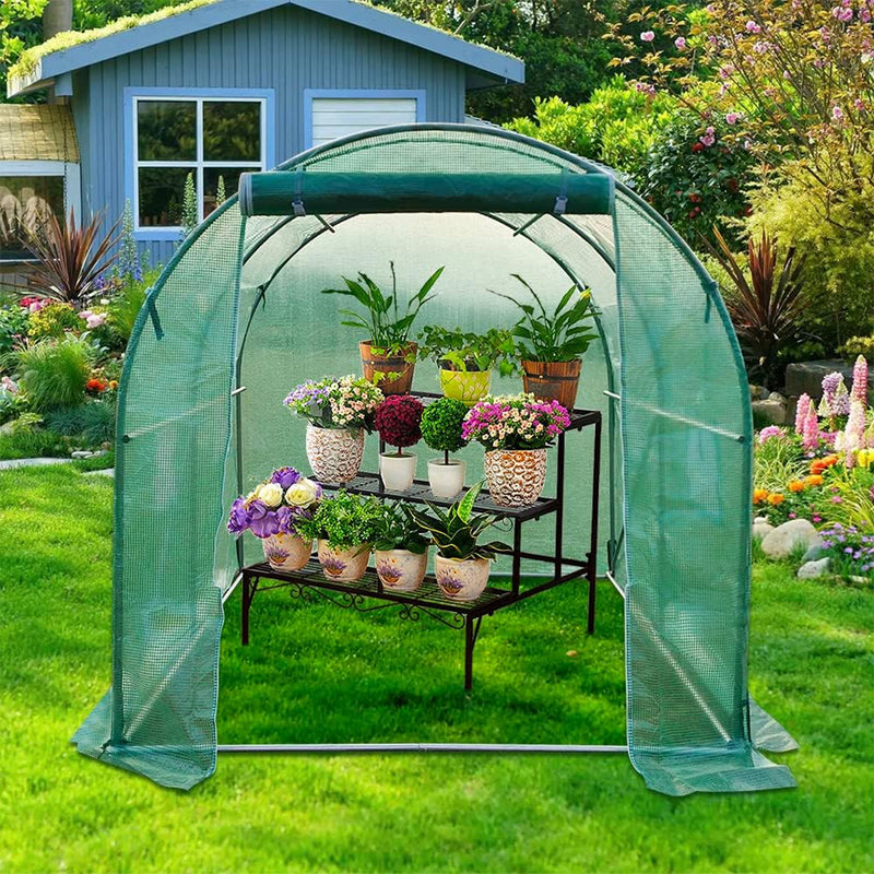 Serra da giardino 200×200×200 cm, telo verde in PE con rete 140 g/m² anti-UV, 1 porta, 4 finestre, tubo in acciaio zincato 19 mm THOR
