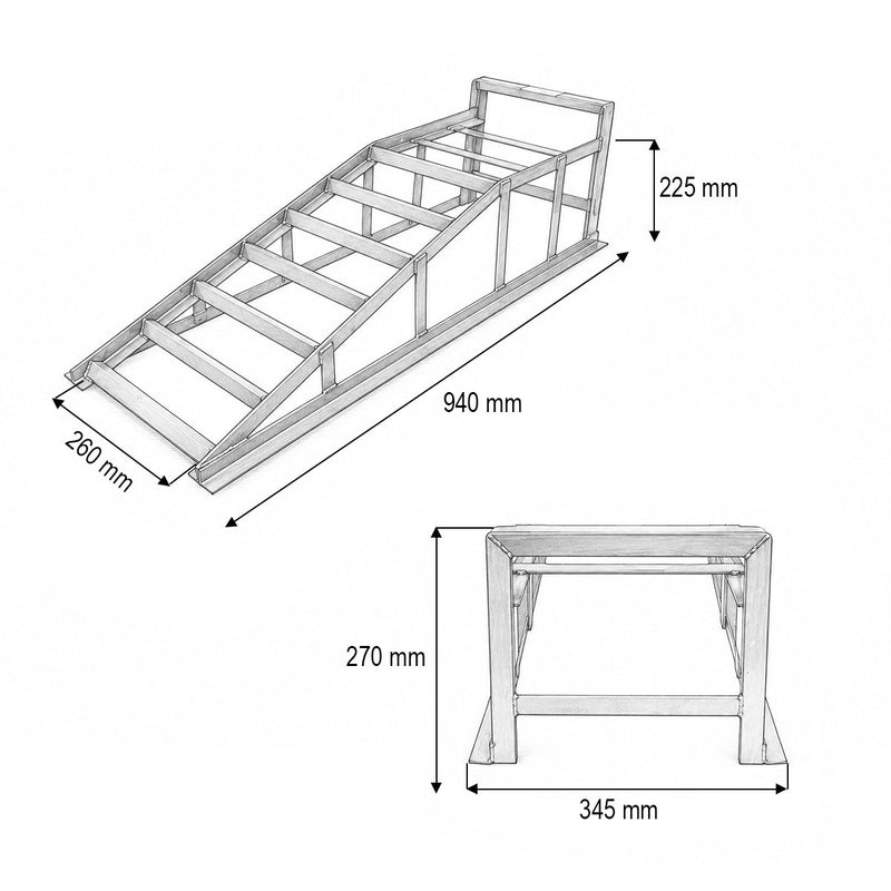 Set di rampe idrauliche in metallo per auto 940x345x270 mm, portata massima 1 t