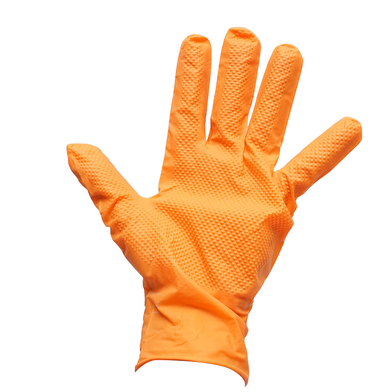 Guanti in nitrile arancione senza polvere con texture a diamante, taglia XL, 50 pezzi/scatola