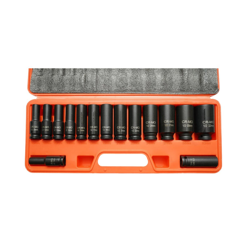 Set di 15 bussole a impatto lunghe, 10–32 mm, attacco 1/2", Cr-Mo Breckner Germany