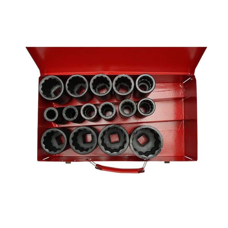 Set di 15 bussole a impatto esagonali lunghe da 3/4" (17–50 mm), in acciaio Cr-Mo Breckner Germany