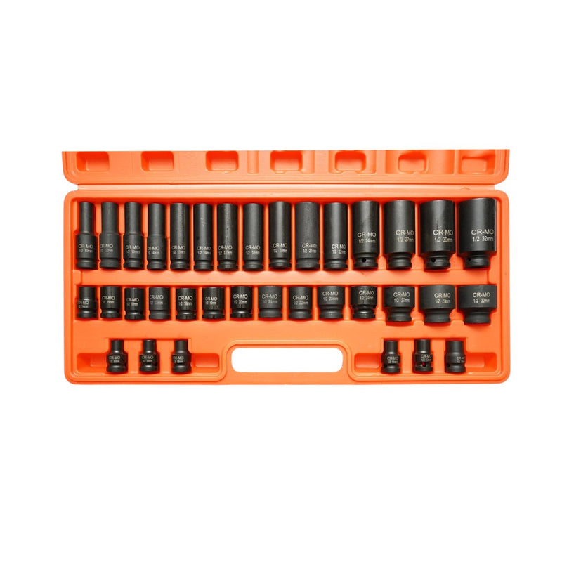 Set di 35 bussole a impatto da 1/2" in acciaio al cromo-molibdeno (standard 8–32 mm e lunghe 10–32 mm) Breckner Germany