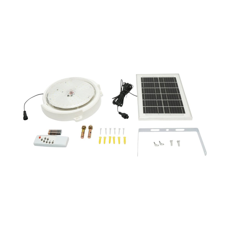 Plafoniera solare LED da 150 W, 6500 K, con pannello solare da 6 W, batteria LiFePO4 da 3600 mAh, sensore di movimento e telecomando (IP65) Breckner Germany