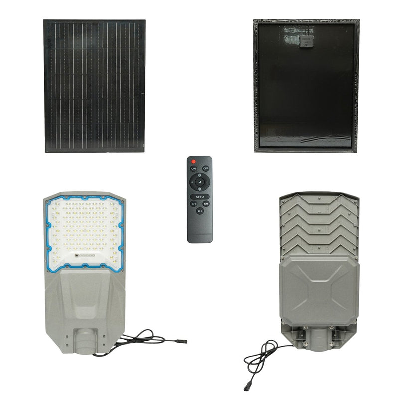 Lampione stradale solare a LED da 500 W con pannello solare da 50 W, batteria LiFePO4 da 55.000 mAh, telecomando e staffa di montaggio. Breckner Germany