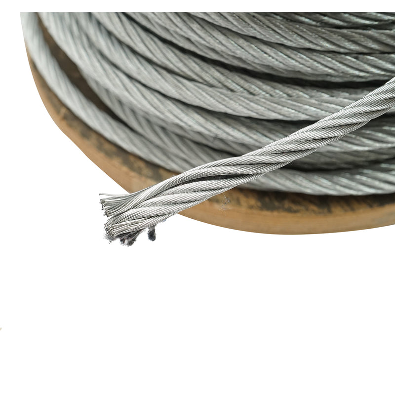 Cavo in acciaio zincato da 8 mm, costruzione 6x19, carico massimo 3480 kg, peso 22 kg, rotolo da 100 m