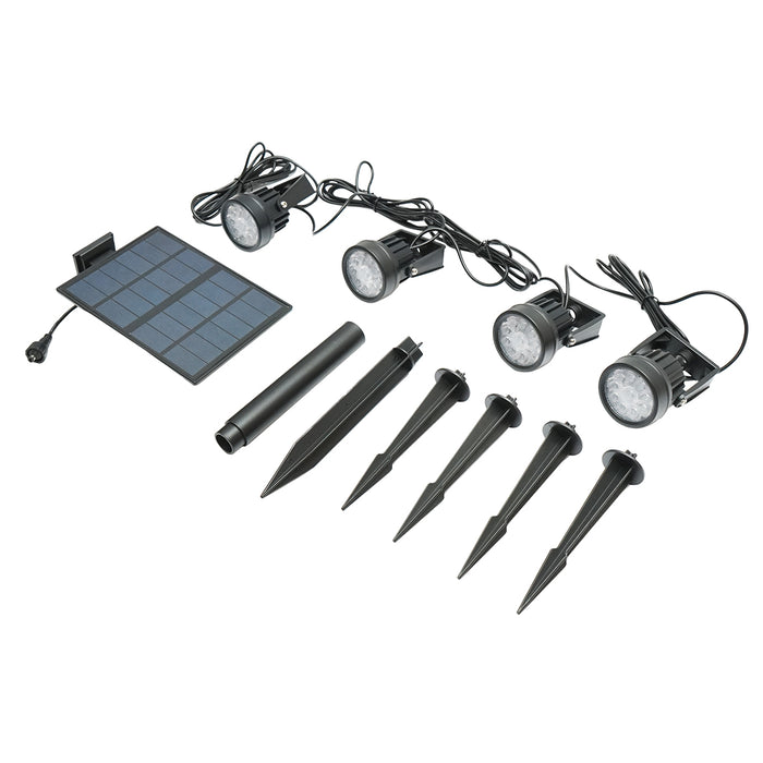 Set di 4 lampade da giardino con pannello solare 2,5W/6V e batteria 3,7V/1,8 Ah, telecomando IP65