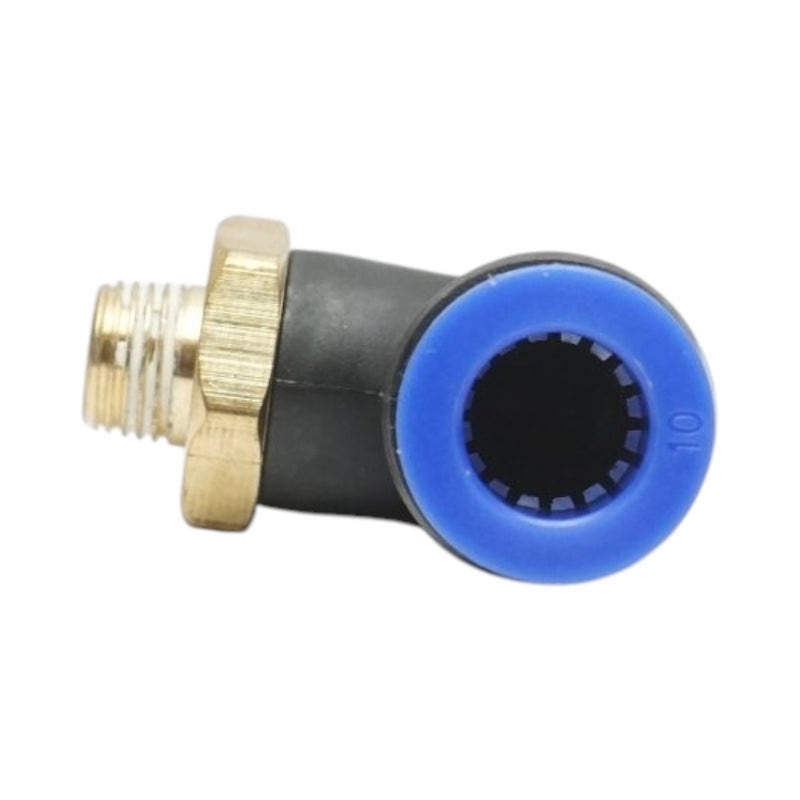 Raccordo a gomito a innesto rapido in plastica da 10 mm con filetto maschio in ottone da 1/8"