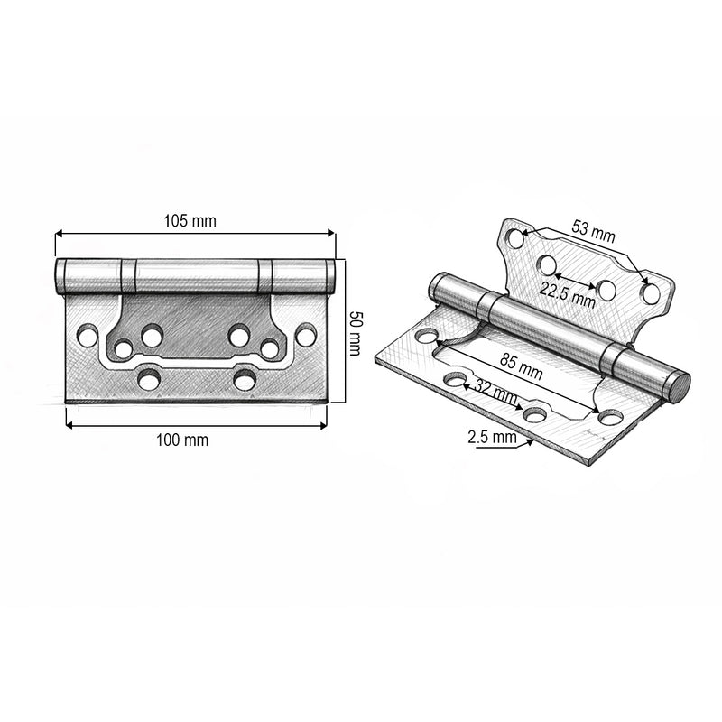 Set di 2 cerniere per mobili complanari a farfalla, 100x50 mm, acciaio nero, viti incluse