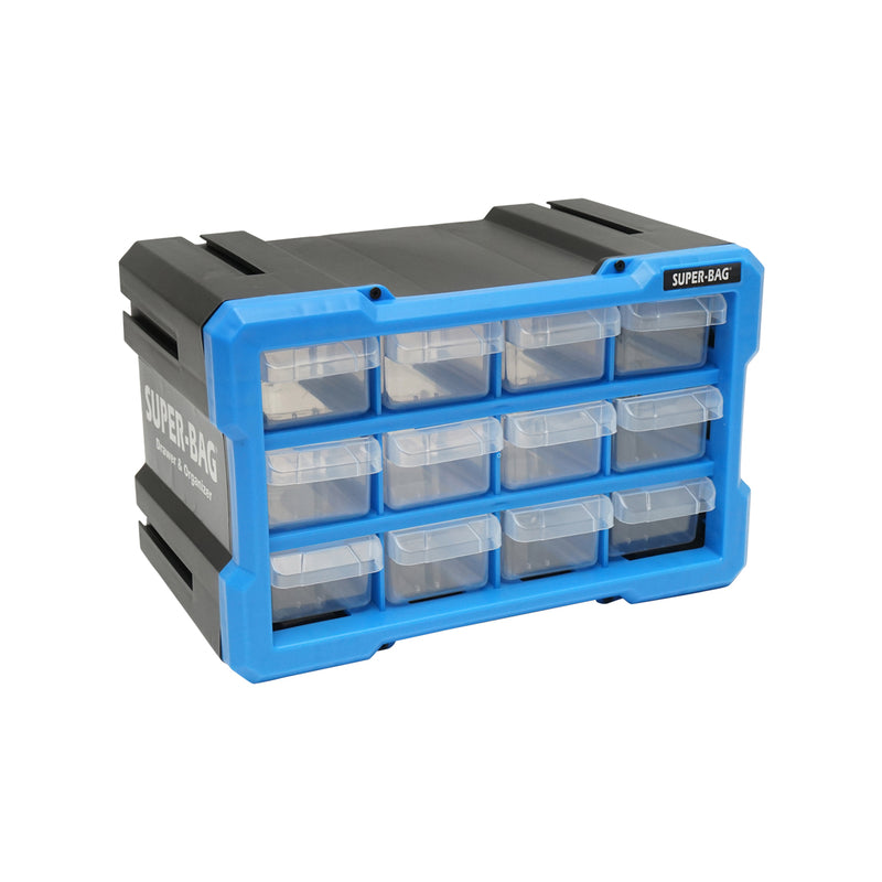 Cassettiera modulare in plastica blu, 12 cassetti, 158x266x170 mm Breckner Germany