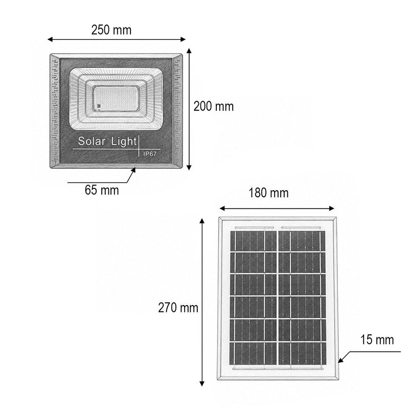Faretto LED da 60 W, 6500 K, con pannello solare da 6 W, batteria LiFePO4 da 5000 mAh e telecomando (IP67) Breckner Germany