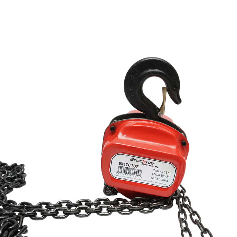Paranco manuale con catena da 3 m, portata massima 2000 kg, gancio di sicurezza Breckner Germany