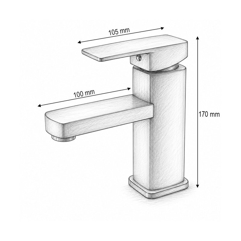 Miscelatore monocomando quadrato per lavabo, nero opaco, flessibili inclusi Breckner Germany