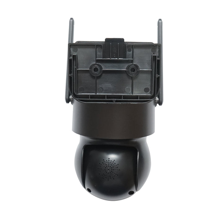 Telecamera di sorveglianza con lente doppia 4 MP, pannello solare 7.6W, batteria 18650 a ricarica rapida, WIFI 2.4 GHz, rotazione 360° PTZ con sensore di movimento, rilevamento umano PIR, allarme, visione notturna e applicazione iCSee