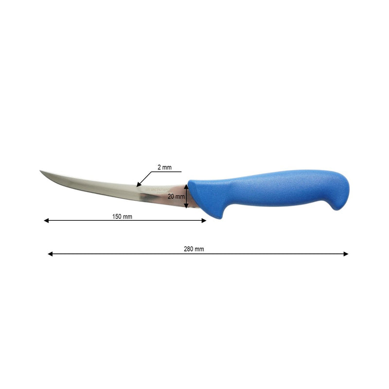 Coltello professionale curvo per disosso da 15 cm, lama in acciaio 5Cr15MoV, manico in nylon blu Breckner Germany